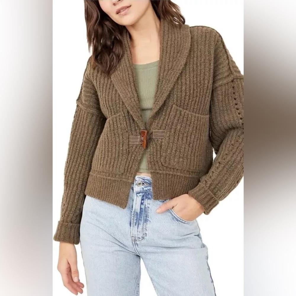 NWT Free People Jackson Cardigan XS, Pinecone, MSRP $178